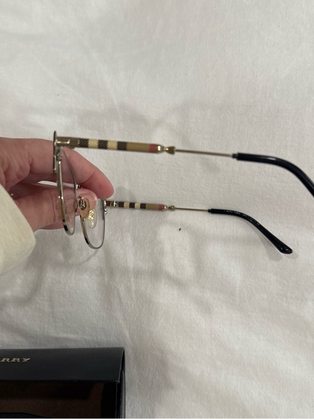 Burberry Eyeglass Frames & Case with Gold Logo original plaid logo.